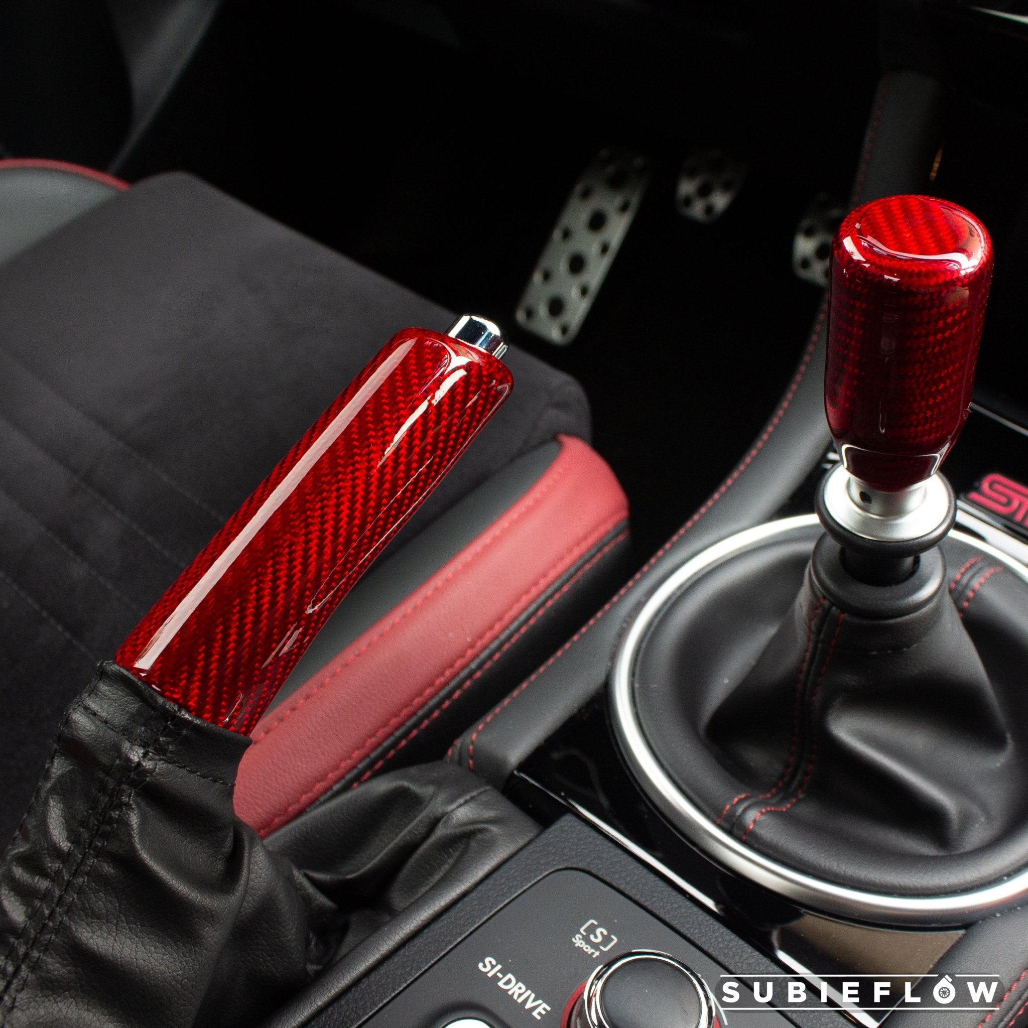 The Tuning-Shop Gear & HANDBRAKE Gaiter Black Leather RED Stitching