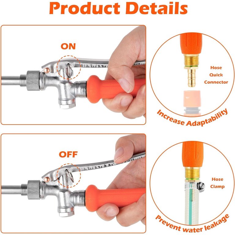 24 Inches Metal Sprayer Wand Compatible With CHAPIN,1/4" & 3/8" Brass Barbs Sprayer Wand Replacement, Stainless Steel Sprayer Wand With Shut Off Valve & 2 Hose Clamps (002