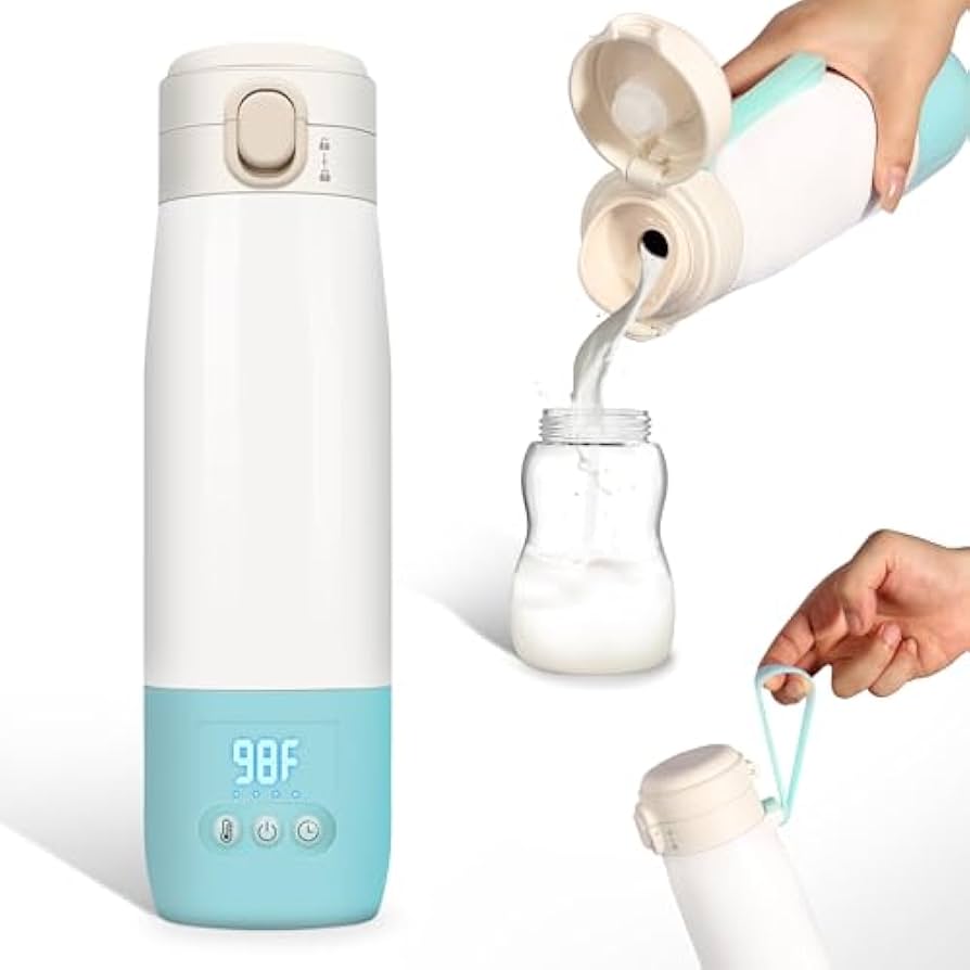 Portable Bottle Warmer For Travel,Milk Warmer For Baby Breastmilk With Fast Heating & Precise Temp Control, Bottle Warmer For Car, Outdoors, 500ML Large Capacity,Green