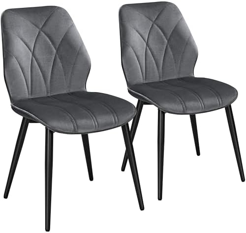 ONEVOG Mid Century Modern Dining Chairs Set Of 2, Green Velvet Kitchen Chairs With Tufted Backs, Upholstered Wide Seat, Armless Cantilevered Chairs With Metal Legs For Kitchen Living Room - Chairs