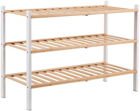 Vencier 2 Tier Bamboo Shoe Rack Stand Shelf Shelving Hallway,Bedroom, Bathroom,Living Room Organizer Holder Storage For 8 Pairs Shoes (Natural & White