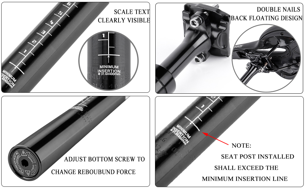 Bike Seat Bike - 27.2/30.9/31.6mm X 400mm Shock Absorbing Post For MTB & Road Bikes Suspension Seatpost