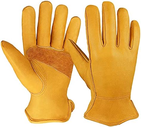 WZQH Leather Work Gloves For Men Or Women. Large Glove For Gardening, Tig/Mig Welding, Construction, Chainsaw, Farm, Ranch, Etc. Cowhide, Cotton Lined, Utility, Firm Grip, Durable. Coffee-grey L