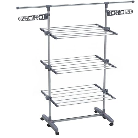 Large 4 Tier Clothes Airer, Laundry Drying Rack Stainless Steel Clothes