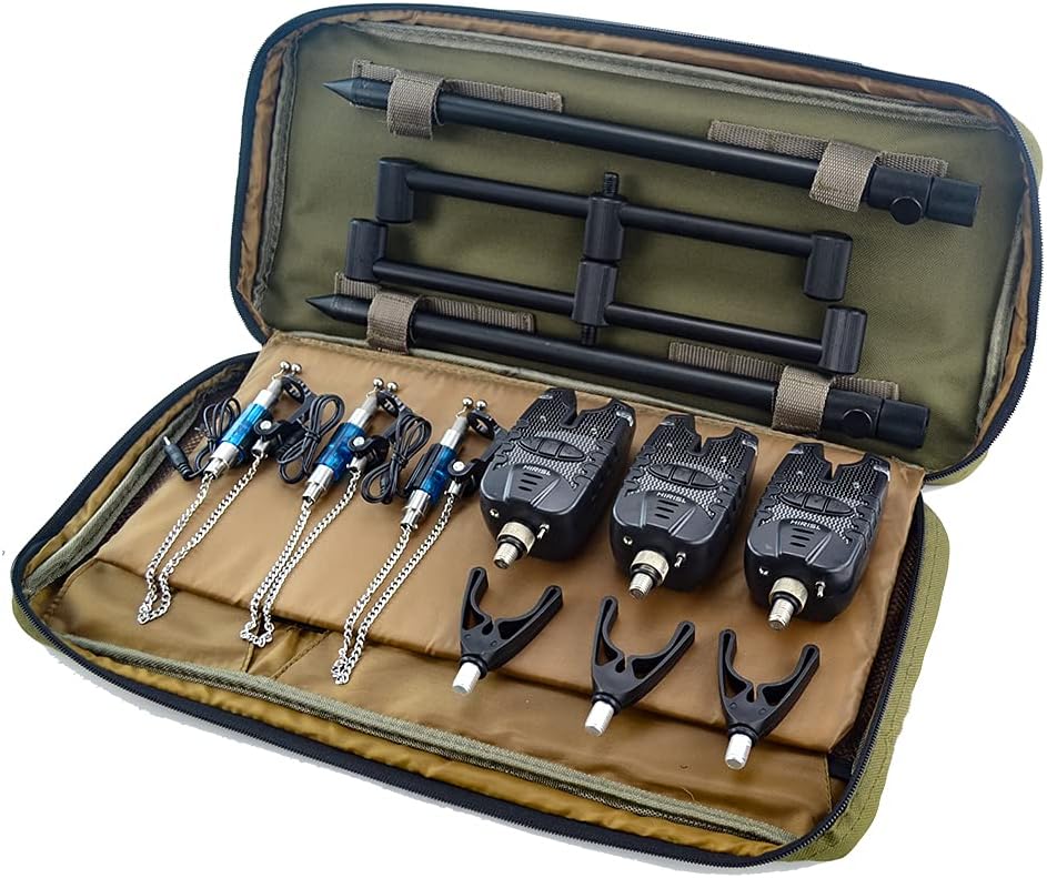 Fishing Sonar Fishing Bite Alarm & Bankstick Set With Padded Carry Bag - Complete Carp Fishing Kit Fishing Line Alarm