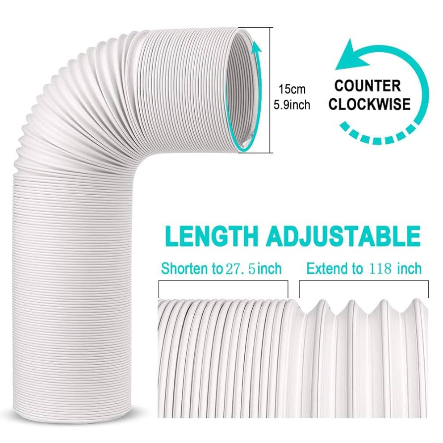 Portable 6 Inch 150mm Diameter Replacement Long Ac Air Conditioner Conditioning Unit Replacement Tubes Vent Flexible Con Exhaust A/C Universal Aircon Hose Exhaust Extension Duct Clockwise &300cm