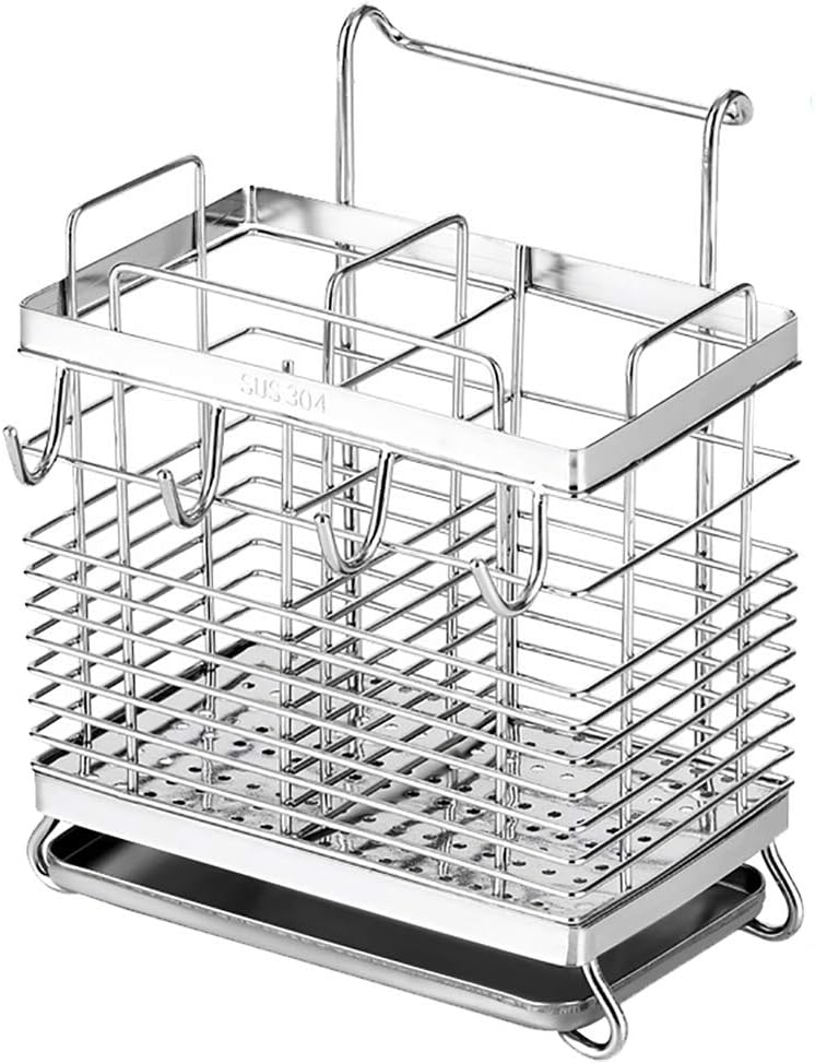 Stainless Steel Rectangular Hanging Utensil Drying Rack Chopsticks Spoons Draine