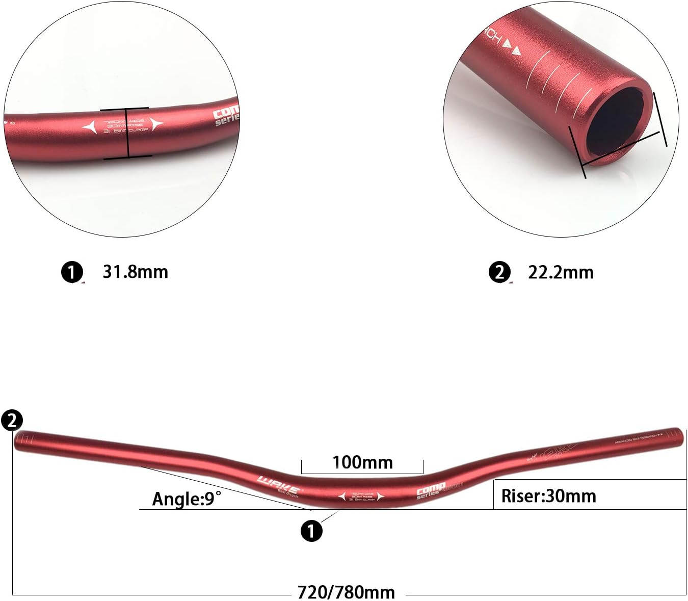 Bike Rack Ready Stock] Lightweight Mountain Bike Handlebar Extra Long 720/780mm 31.8mm 10° Bent Raise Mountain Bike Handlebars