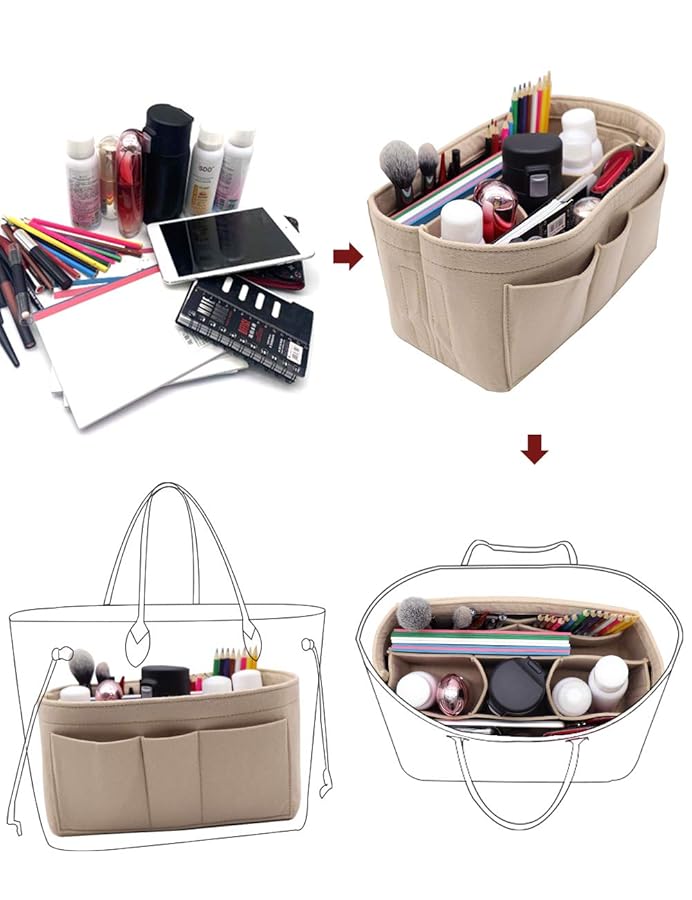 Tote Bag Organiser, Felt Handbag Insert With Multiple Compartments And