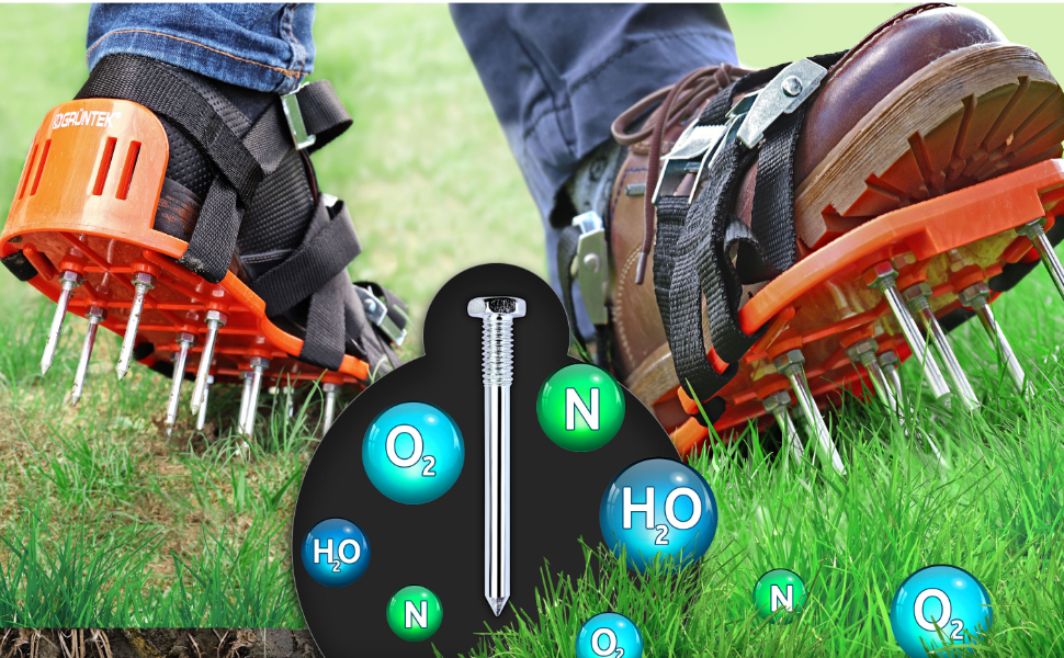 GRÜNTEK Lawn Aerator Shoes - Spiked Sandals For Garden Aeration, One