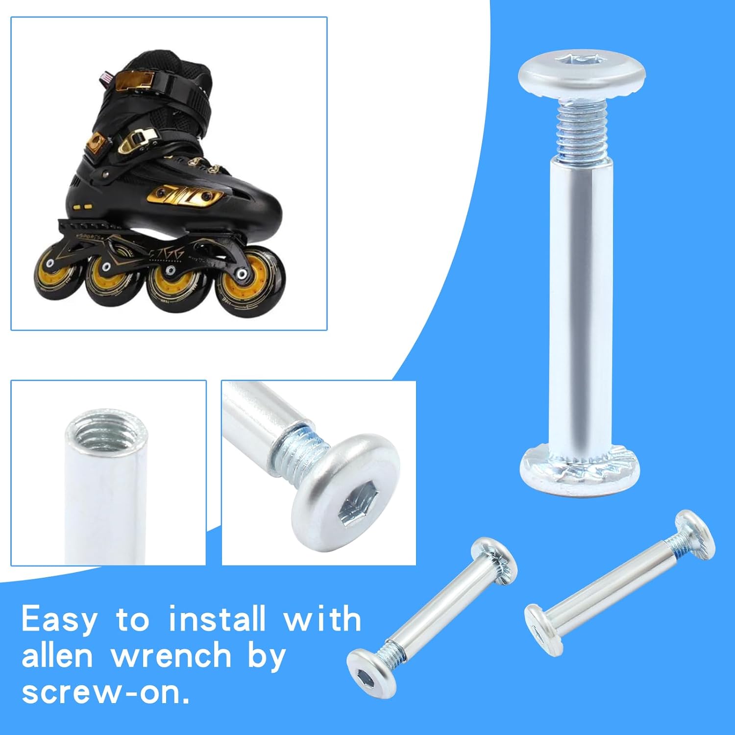 Sourcing Map 8 Pcs Wheel Spacers, Inline Skate Axle Spacer Screw Replacement, Roller Skate Replacement Accessories