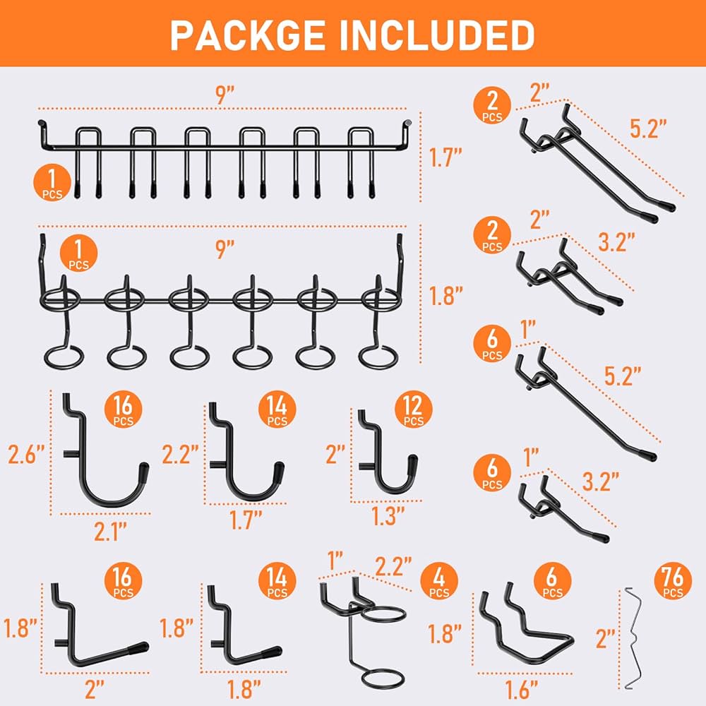 DAANXW 1/4" Steel Pegboard Hooks Kit, Only Suitable For 1 / 4