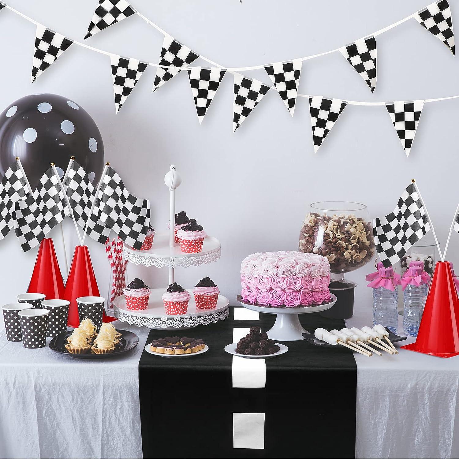Bedwina Traffic Cones & Racing Flags Set, 24-Pack Birthday Party Decorations Race Car Theme