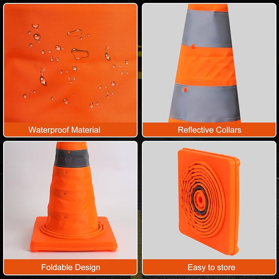 28 Inch 4 Pack Collapsible Traffic Safety Cones, Multi Purpose Pop