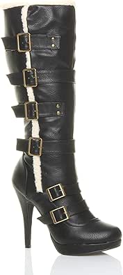 Ajvani Low Heel Elastic Stretch Buckle Calf Riding Biker Boots Size 3