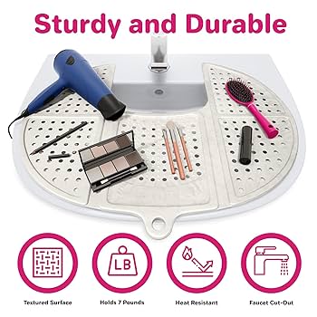 BRIAN & DANY Makeup Mat For Sink, Bathroom Sink Cover For Counter Space, Foldable Silicone Sink Mat Organizer Countertop RV Space Saver, Pink, 19.3" X 15.5