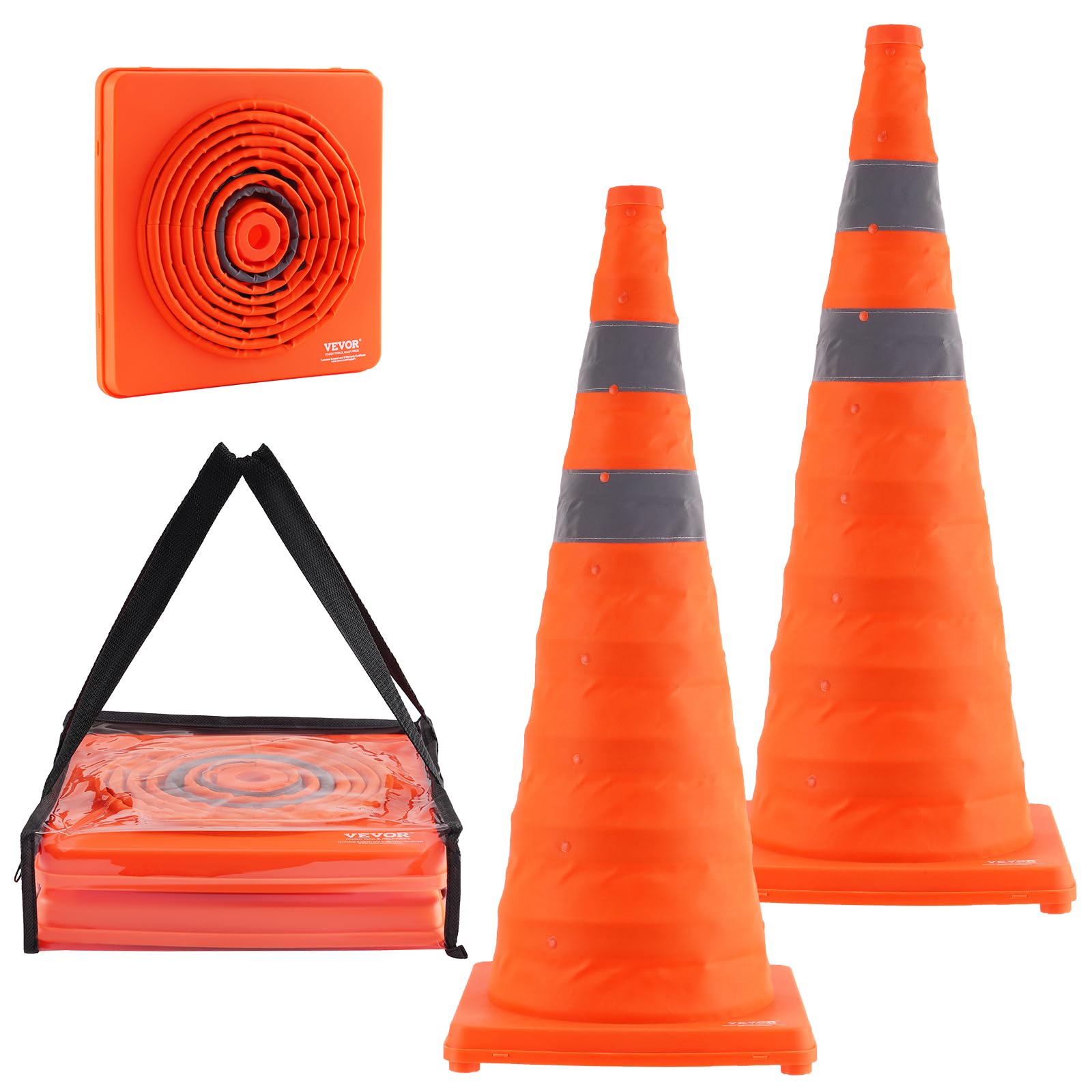 Safety Cones Dropship VEVOR , 4 Pack 18 Inch Collapsible Traffic Cones, Construction Cones With Reflective Collars Wide Base And A Storage Bag For Traffic Control Driving Training Parking Lots Orange Cones For Parking