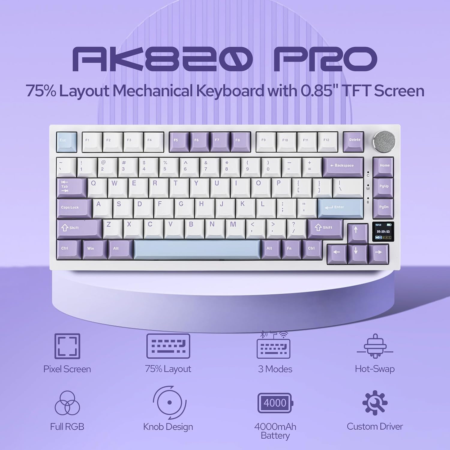 EPOAKER Ajazz AK820 Pro 75% Echanical Keyboard, Gasket Ounted Gaing