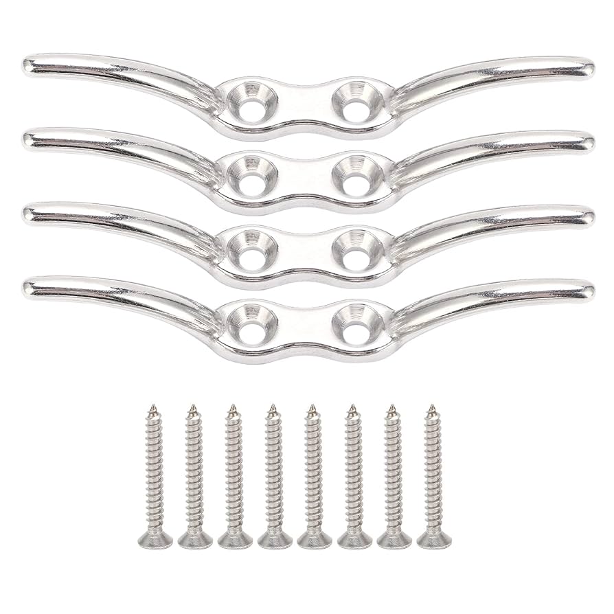 BRITECO 2PCS 113mm Silver Cleat Hooks - Durable Metal Rope Cleat For Flagpoles, Boat Docks, Kayaks, And Washing Lines - Weather-Resistant & Easy To Install Hooks