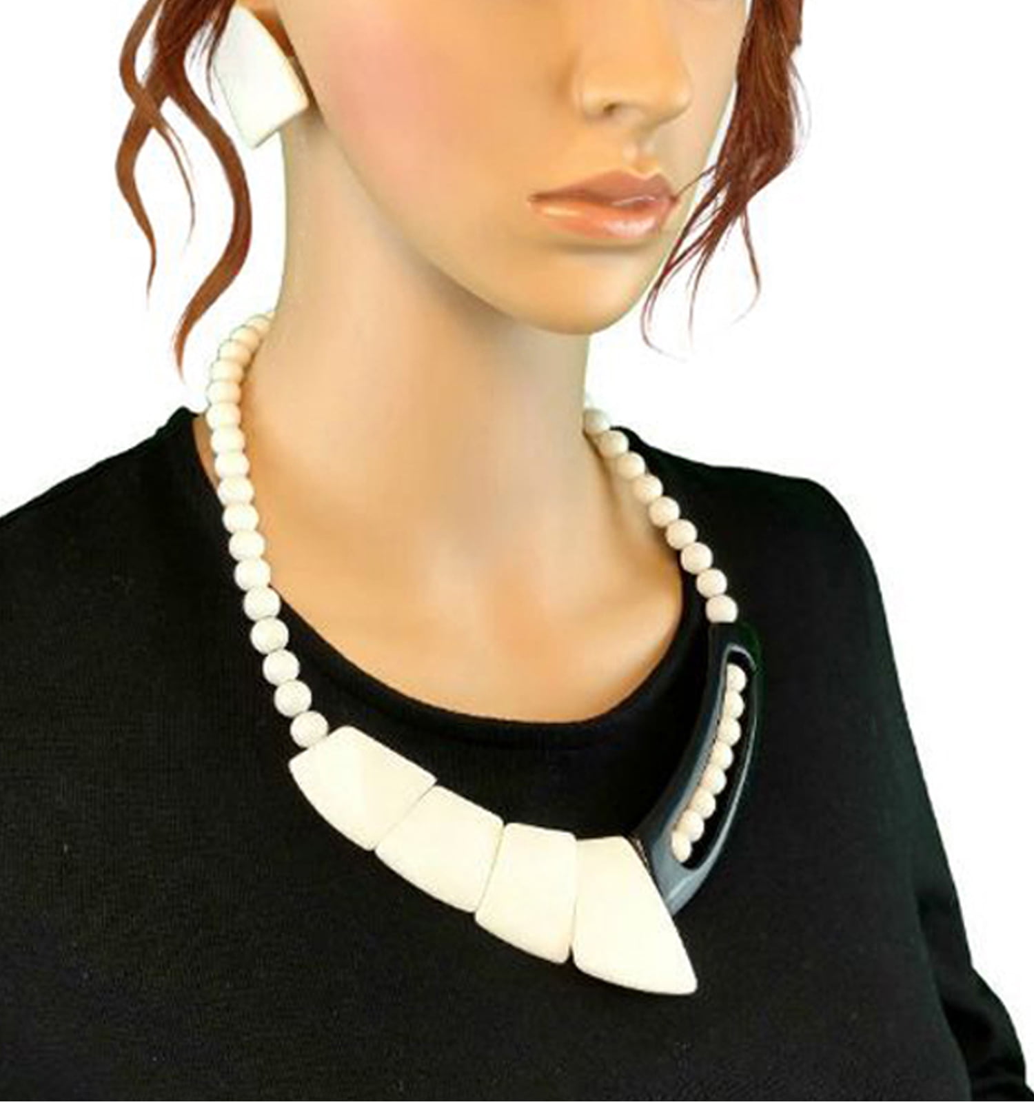 Bocar Bohemian Triple Strand Layered Beaded Statement Necklace And Earring Set For Women, Fashion Jewelry With Acrylic And Glass Beads(NK-10077