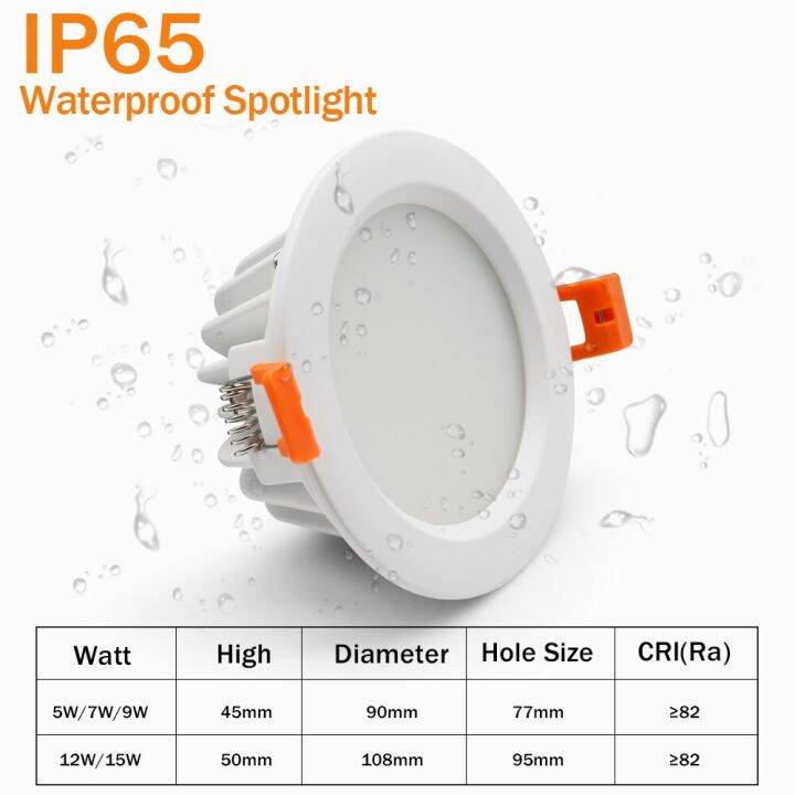 IP65 Downlight Waterproof LED Spotlight Bathroom Shower Lights, Round Recessed Lamp Ceiling Lighting Fixture, 3W 5W 7W AC110V-240V 3000K 4000K 6000K, Outdoor Spot Lights
