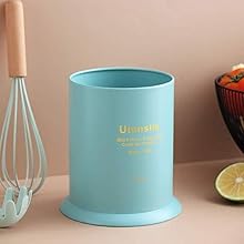 Kitchen Utensils Holder 7.2" Rotating Kitchen Utensil Holder With Wooden Base - Matte Black Countertop Organizer Kitchen Tool Holder