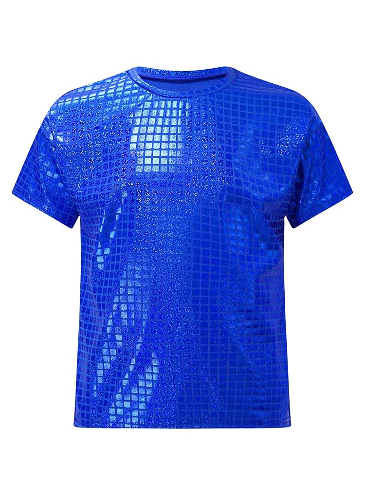 FEESHOW Kids Boys Girls Sequin Jazz Hip Hop Dance Costume Children Dancing Clothing Set Stage Performance Costume Dancewear Blue 3-4 Years