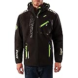 Geographical Norway Techno Men - Men's Waterproof Softshell Hooded Jacket - Comfortable Outdoor Jacket Tactical Windbreaker - Hiking Skiing Autumn Winter Spring ( Black-red S