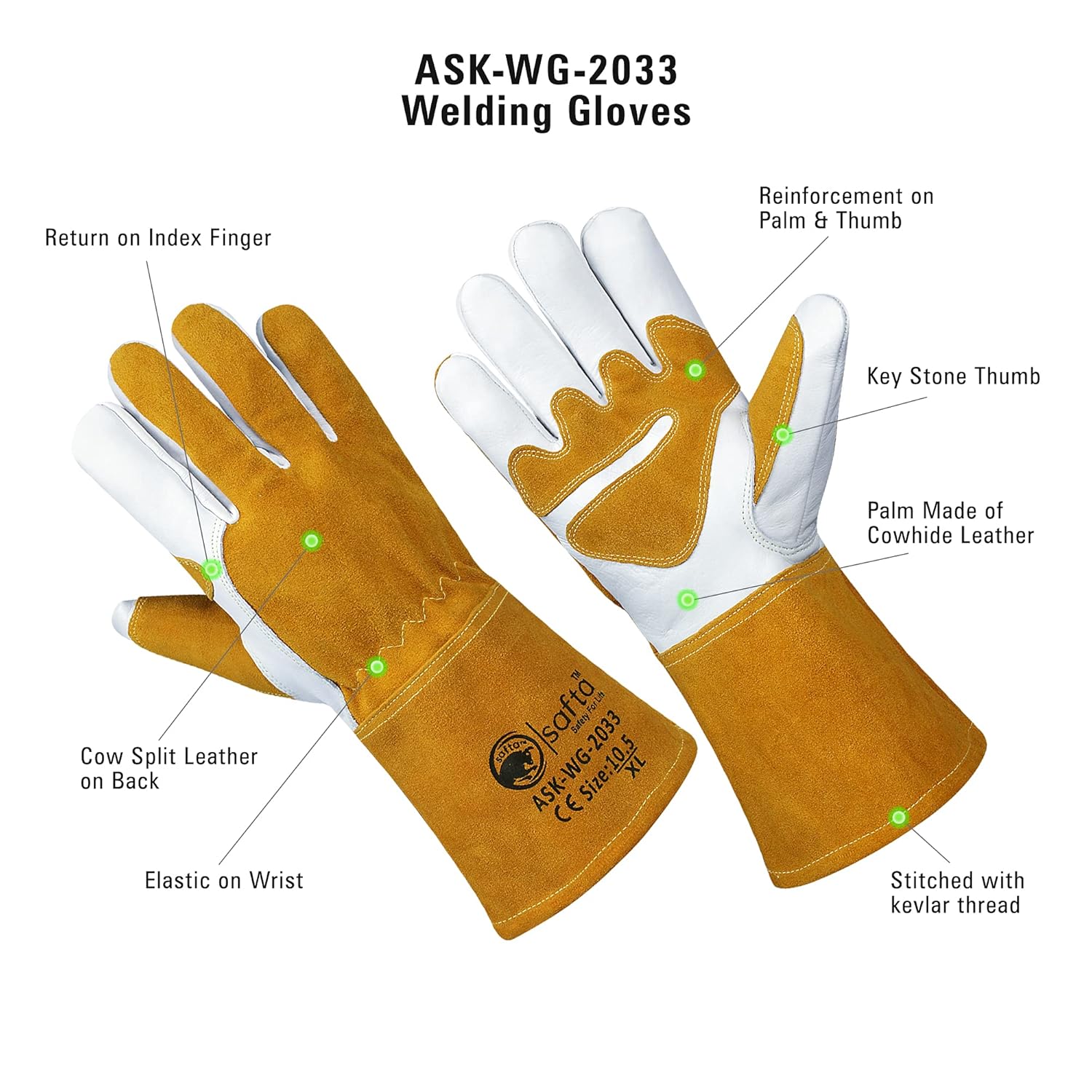 SAFTA Extreme Heat Resistant Gloves, Cow Leather With Kevlar Stitching