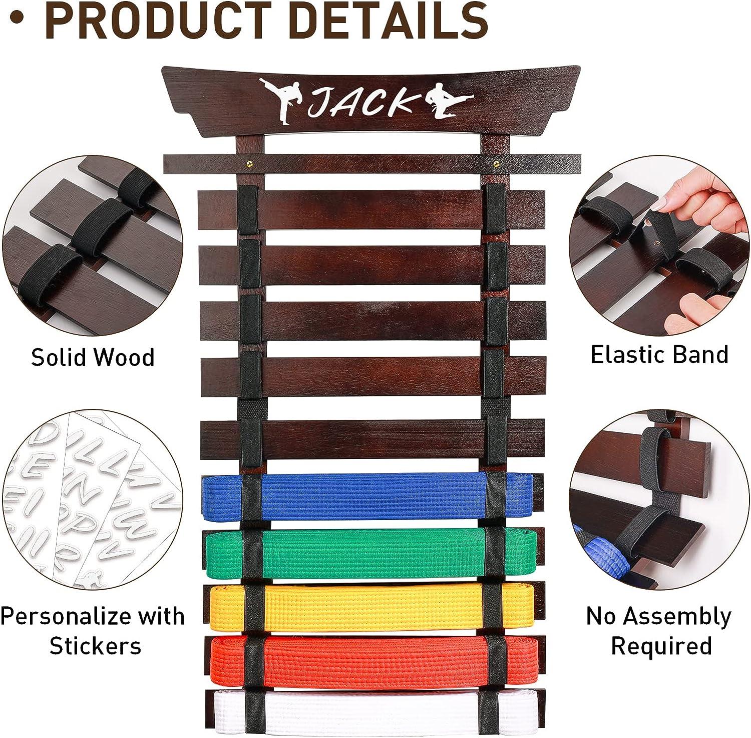 Karate Belt Winartton 8 Belts Display Rack With Stickers, Martial Arts Belt Display Holder, Taekwondo Belt Jiu Jitsu Belt BJJ Belt Display Hanging Holder For Adults Sticker Display