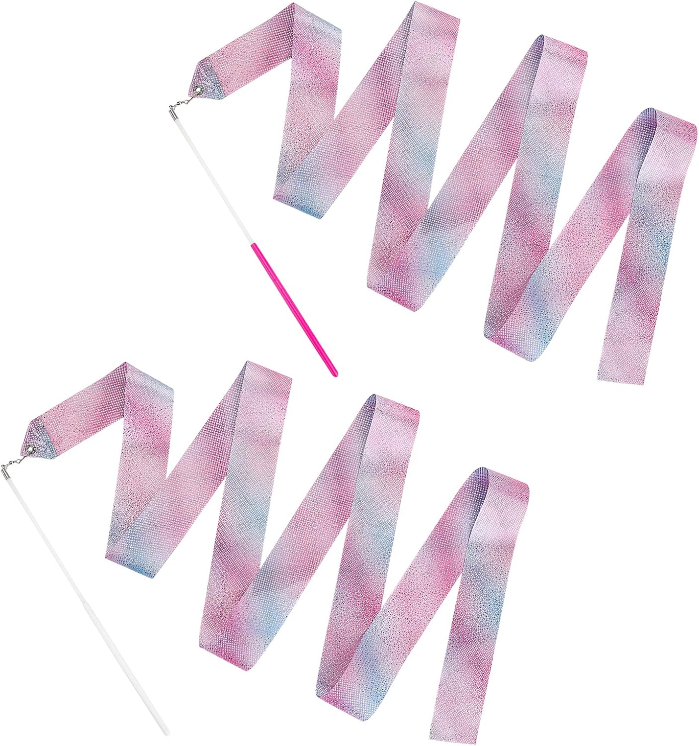 Amaxiu 2Pcs Sparkling Gymnastics Ribbon With Wand, 200 Cm Dance Ribbons Dancing Wands Twirling Dancer Rhythm Streamers For Kids Girls Adults Talent Shows Artistic Dancing Training