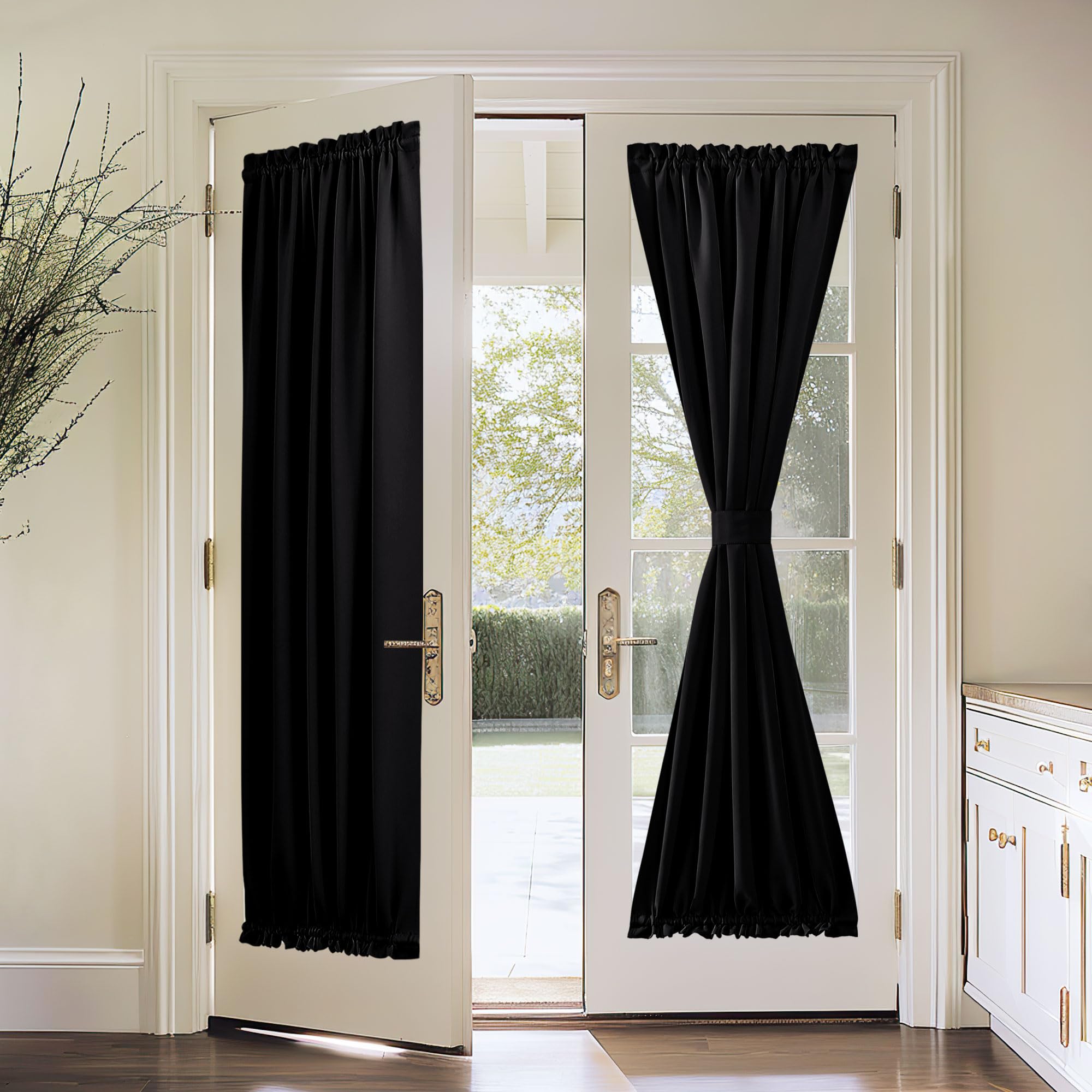 PONY DANCE Door Thermal Liner Blackout Blinds Portable For Winter Summer Four-sided Sticker Adjustable Black Out Curtains For Living Room, Kitchen Small Window, Caravan, W36-In X D72-In, Black