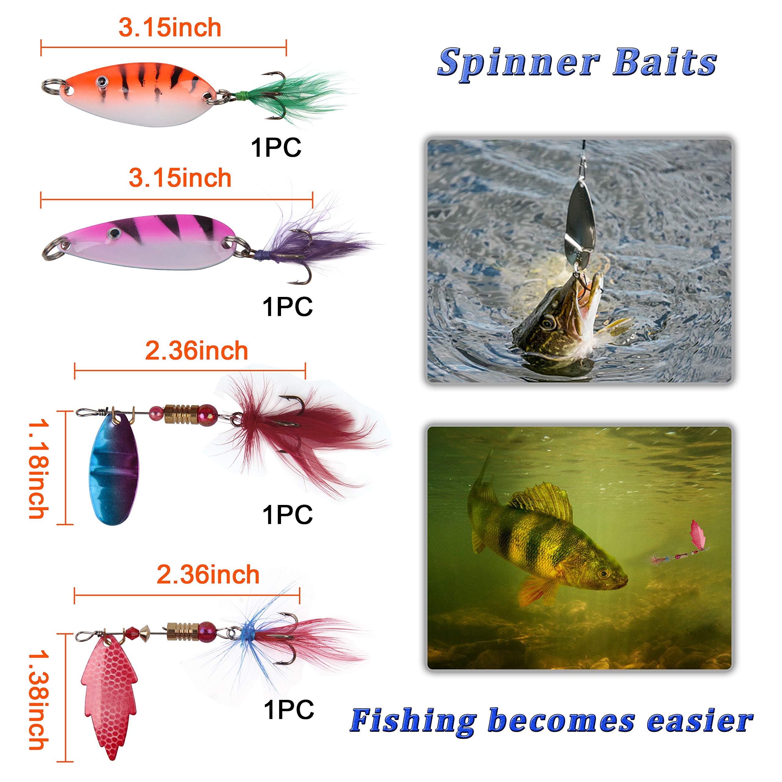 Spinners UK Fishing Lures Spinner Bait With Treble Hooks, 30pcs Spinnerbait Metal Spoons Fishing Tackle Kit For Bass Trout Walleye Salmon Freshwater Saltwater Panther Martin Spinners
