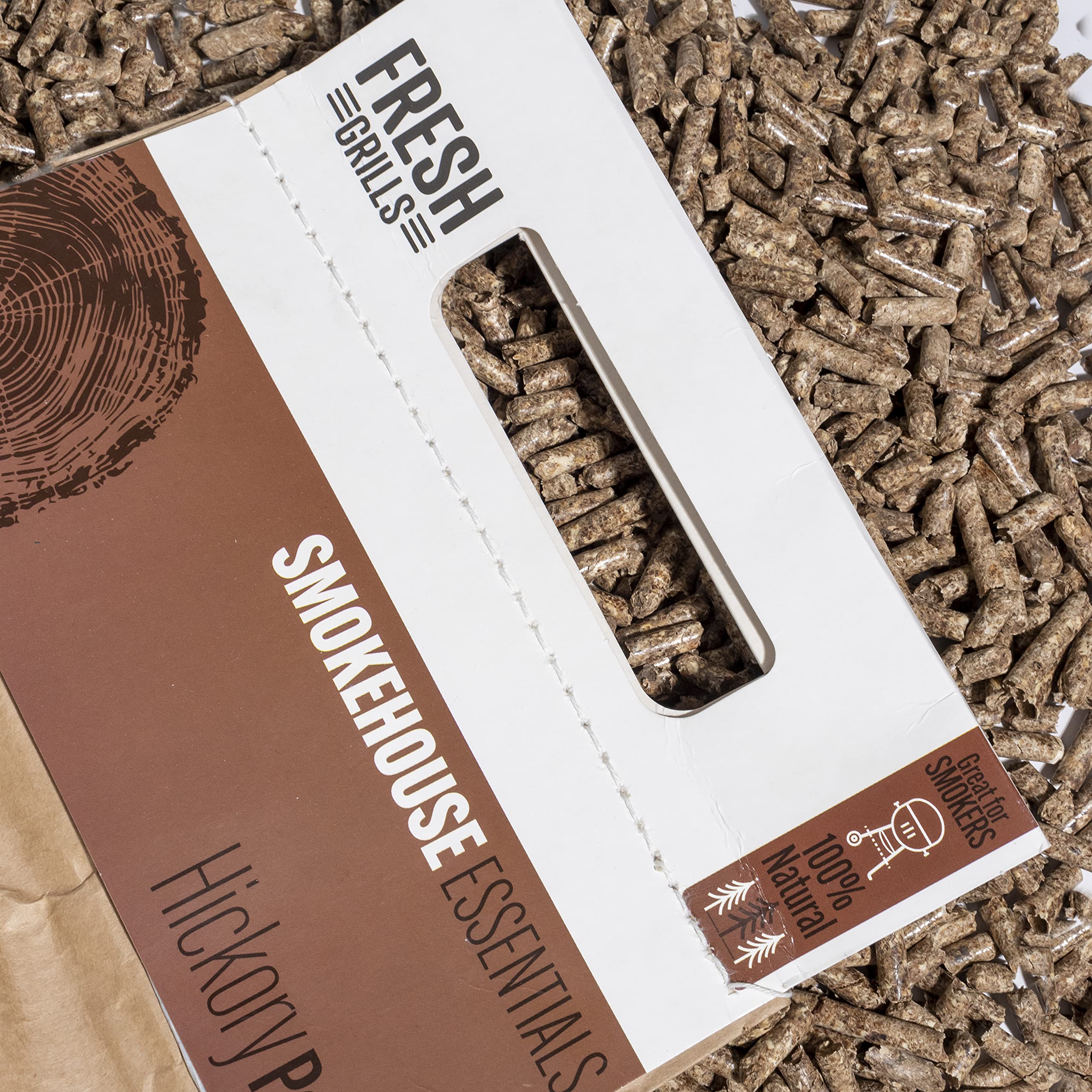 Premium Hickory BBQ Wood Pellets 3kg U2013 100% Natural Fuel For Pizza Ovens, Kamado Grills, BBQ Smokers U2013 Strong Smoky Flavour U2013 Low Moisture, High Heat U2013 Eco- Friendly, Plastic-Free Packaging