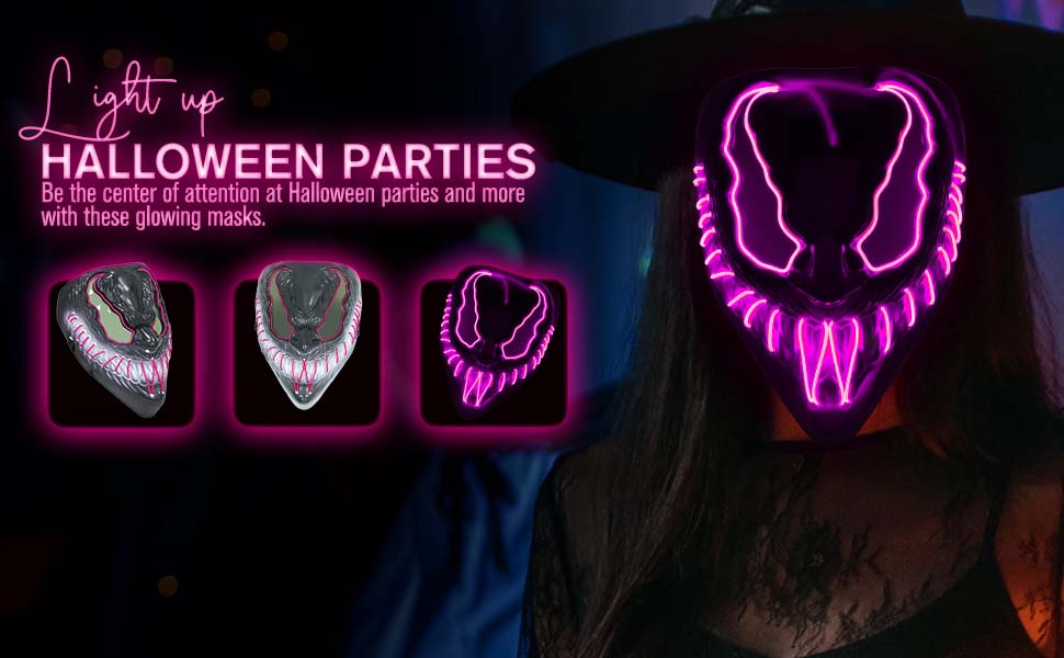 AnanBros LED Halloween Mask Ud83cudfad 3 Light Modes For Cosplay & Parties 744759133182