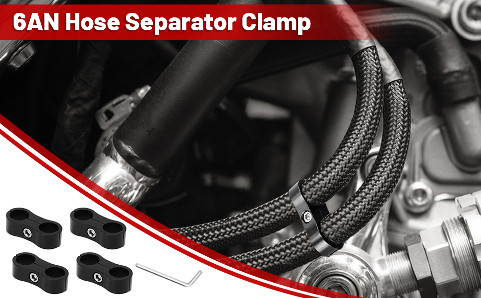 Hose Separator Clamp, Pack Of 10 6AN Fuel Hose Separator Clamp Aluminum Alloy Fuel Line Separator Hose Fitting Adapter For 3/8 Fuel Line Oil Brake Lines Water Pipe,Black