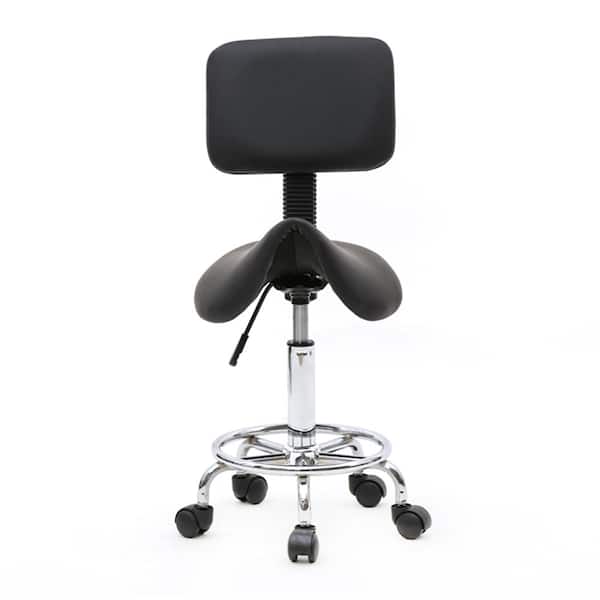 Saloniture Professional Ergonomic Saddle Stool, Black - Adjustable Hydraulic Seat, Rolling Spa Salon, Massage, And Medical Office Chair With Swivel Wheels