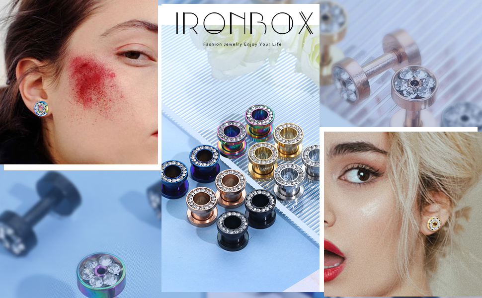 SCERRING 16PCS Ear Tunnels Stretching Kit Stainless Steel Gauge Plugs Set Single Flared