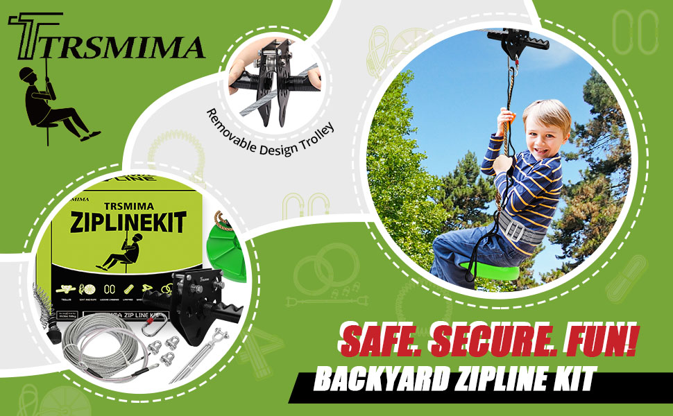 TRSMIMA Zipline Kit For Backyards - 150ft Zip Line For Kids And Adults - Back