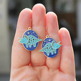 Sterling Silver Triceratops Dinosaur Dangle Hoop Earrings, Silver, Gold