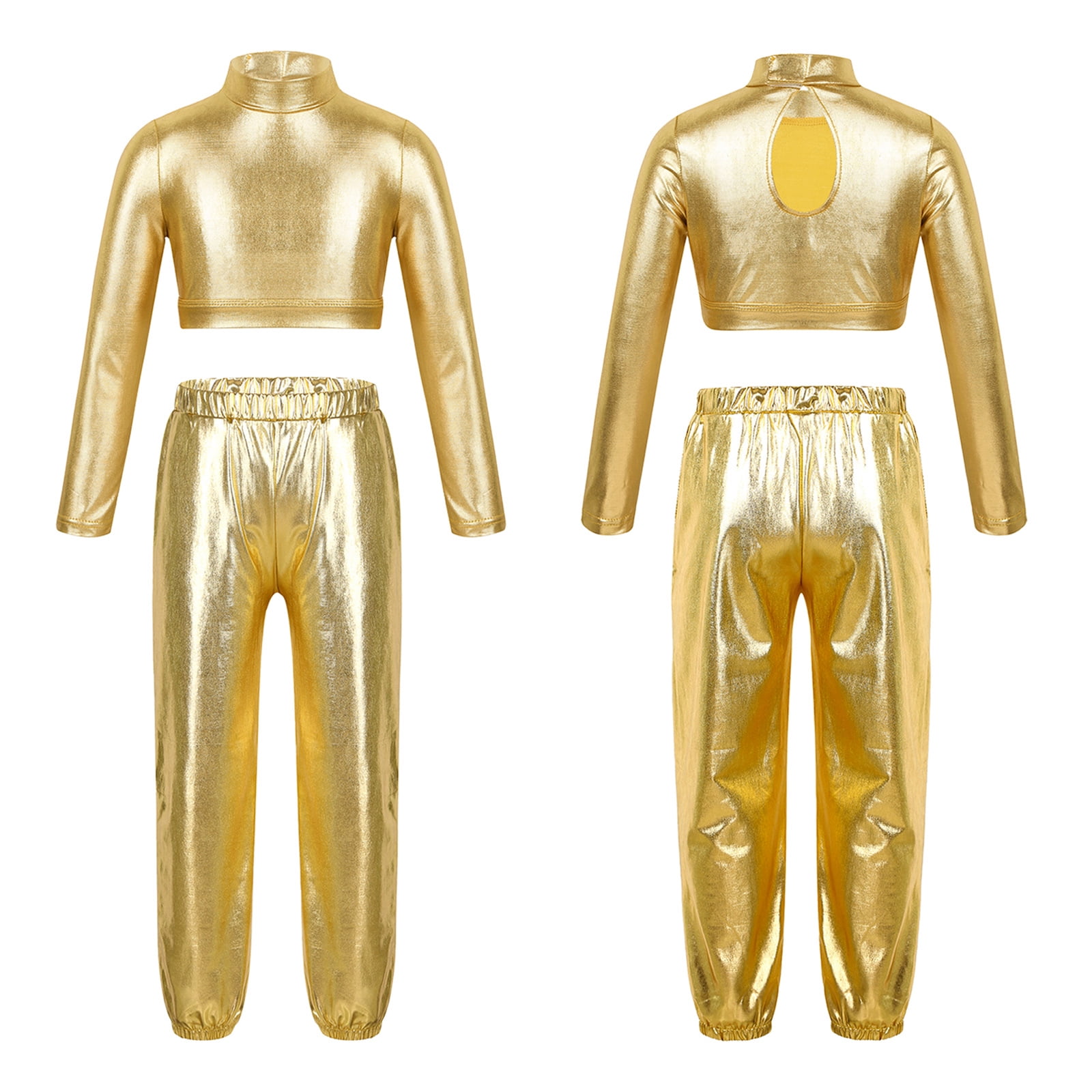 Oyolan Kids Girls Dance Jazz Hip Hop Pants Sparkle Metallic Ballet Workout Legging Trousers Costume Blue 2-3