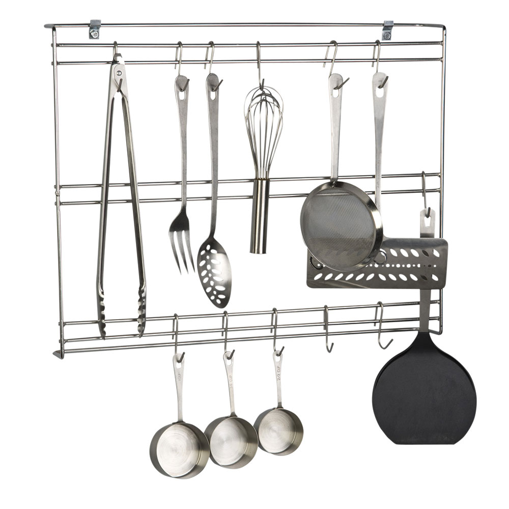 Kitchen Rail Rack Wall Mounted Utensil Hanging Rack Stainless Steel Hanger Hooks For Kitchen Tools Pot