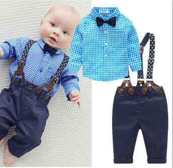Newborn Baby Boy Fall Gentleman Outfits 3pcs Long Sleeve Lapel Shirt Romper Suspender Straps Pants Cropped Vest Infant Boy Autumn Clothes Set P 152254495