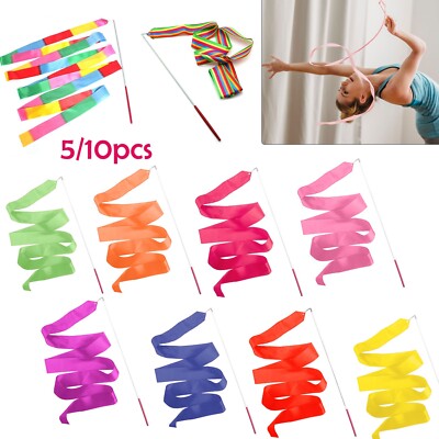 4M Dance Gym Ribbon Rhythmic Art Gymnastic Streamer Baton Twirling Rod Stick