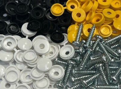 32 NUMBER PLATE CAR FIING FITTING KIT 32 SCREWS HINGE CAPS YELLOW