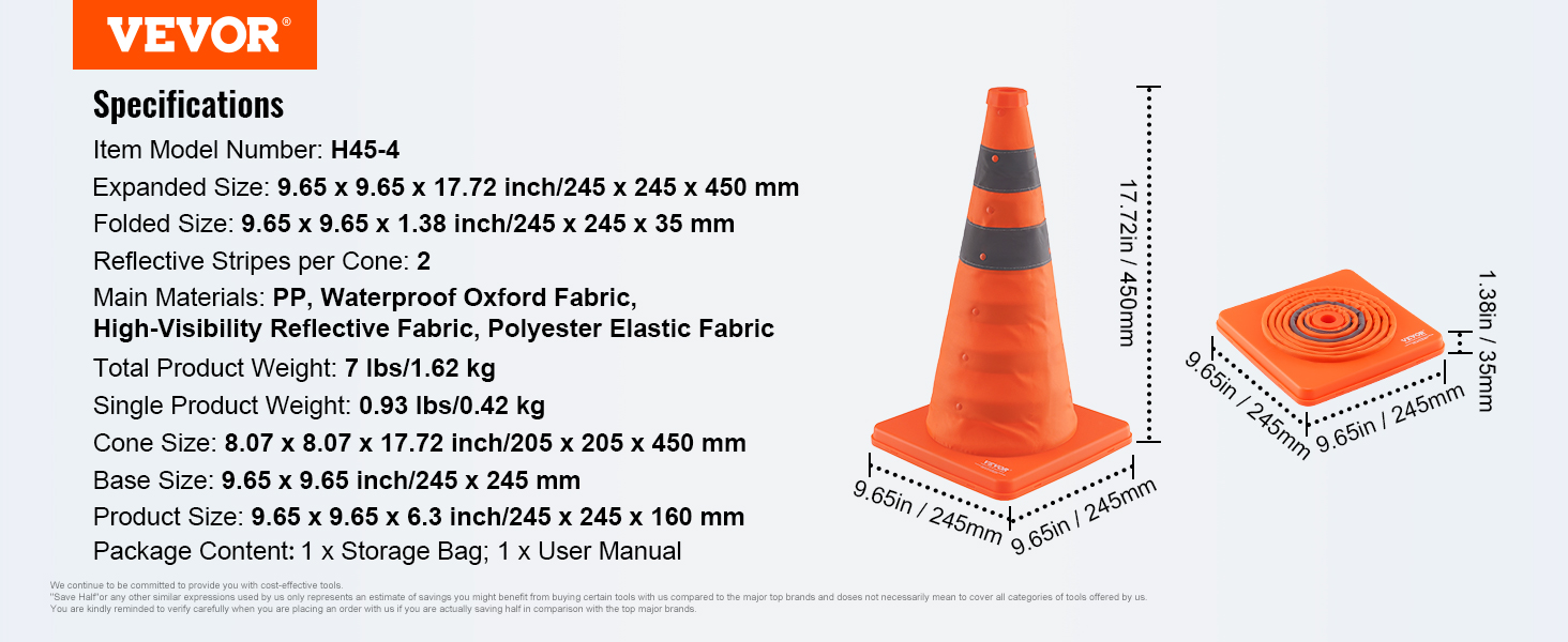 Safety Cones Dropship VEVOR , 4 Pack 18 Inch Collapsible Traffic Cones, Construction Cones With Reflective Collars Wide Base And A Storage Bag For Traffic Control Driving Training Parking Lots Orange Cones For Parking