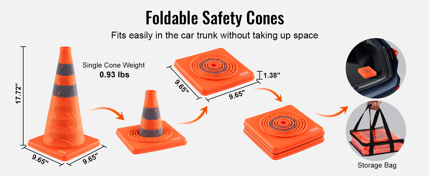 Safety Cones Dropship VEVOR , 4 Pack 18 Inch Collapsible Traffic Cones, Construction Cones With Reflective Collars Wide Base And A Storage Bag For Traffic Control Driving Training Parking Lots Orange Cones For Parking
