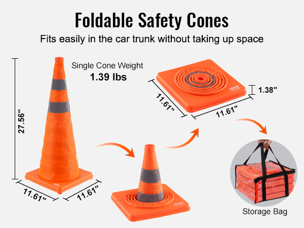 Safety Cones Dropship VEVOR , 4 Pack 18 Inch Collapsible Traffic Cones, Construction Cones With Reflective Collars Wide Base And A Storage Bag For Traffic Control Driving Training Parking Lots Orange Cones For Parking