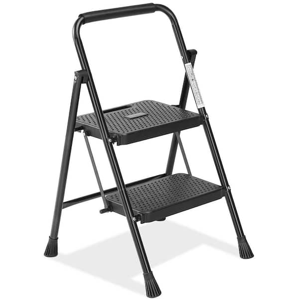 Portable Folding Stepladder, 3 Tread, Compact Ladder With Safety Hand Rail, 150kg Load Capacity